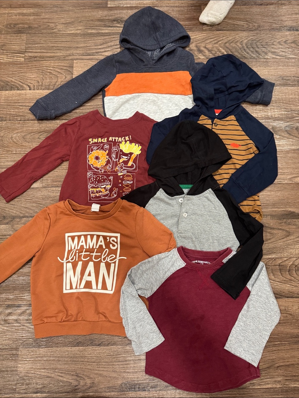 Mixed Kids Long-Sleeve Tops Pack - Orange, Maroon, Gray, Navy & Black